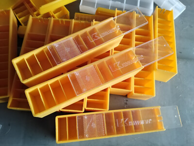 10x Mini Verpackungsbox 10-fach gelb mit Schiebedeckel klar RosePlastic 13,7x3x3