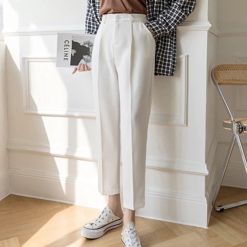 Solid High Waist Loose Pants Elegant Slant Pocket Pants Work - Temu