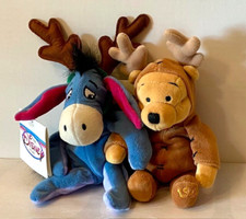 Vintage Disney Mini Bean Bag Plush Dolls  POOH  EEYORE w/Antlers - New w/Tags