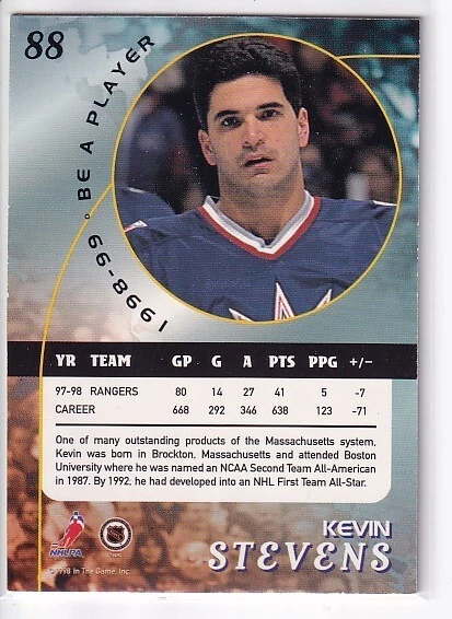 1998-99 In the Game Be a Player #88 Kevin Stevens New York Rangers - Image 2 of 2