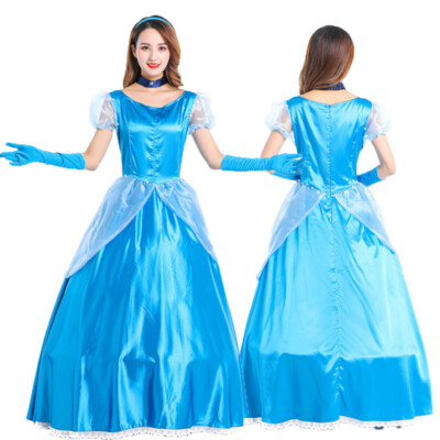 Cosplay Princess Cinderella Blau Kleid Stirnband Handschuhe Halloween Anzüge