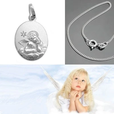 FACHHANDEL-DIREKT Taufe Schutz Engel Namen Gravur mit Stern Diamant 0,005 ct und Kette Silber 925