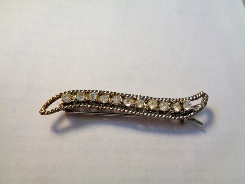 Vintage Clear Rhinestone Barrette/Bar Hair Clip, Costume Jewelry, 40s-50s