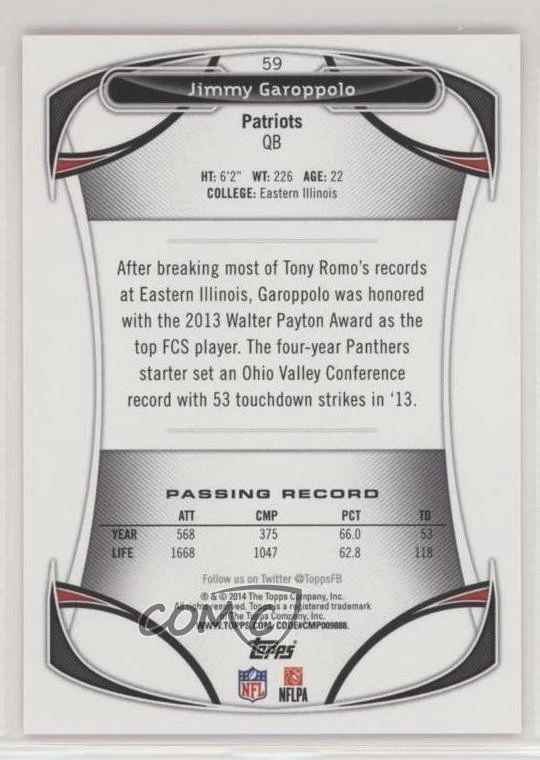 2014 Topps Retail Continuity Set Target Red Jimmy Garoppolo #59 Rookie RC - Image 2 of 2