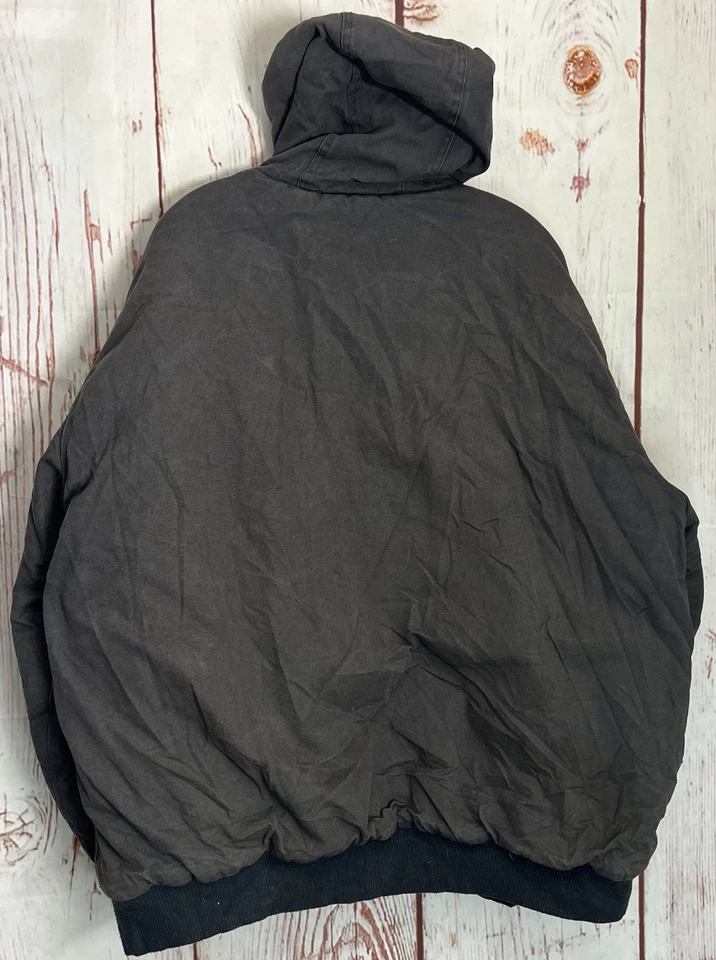 Jaqueta masculina com capuz forrada de flanela lona Pacific Trail vintage tamanho 2XL cinza resistente - Imagem 2 de 4