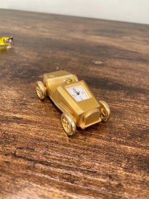 Miniatur Vintage Messing Quarzuhr Sportwagen Sammlerstück Display funktioniert