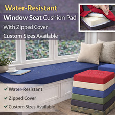 Water-Resistant Window Seat Cushion Pad With Zipped Cover Custom Sizes Available