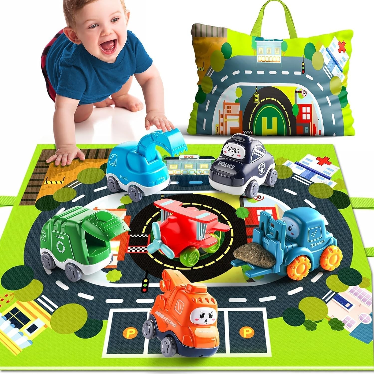 Big Cartoon Truck Car Toys for 1 Year Old Boy with Playmat/Storage Bag|Baby a...