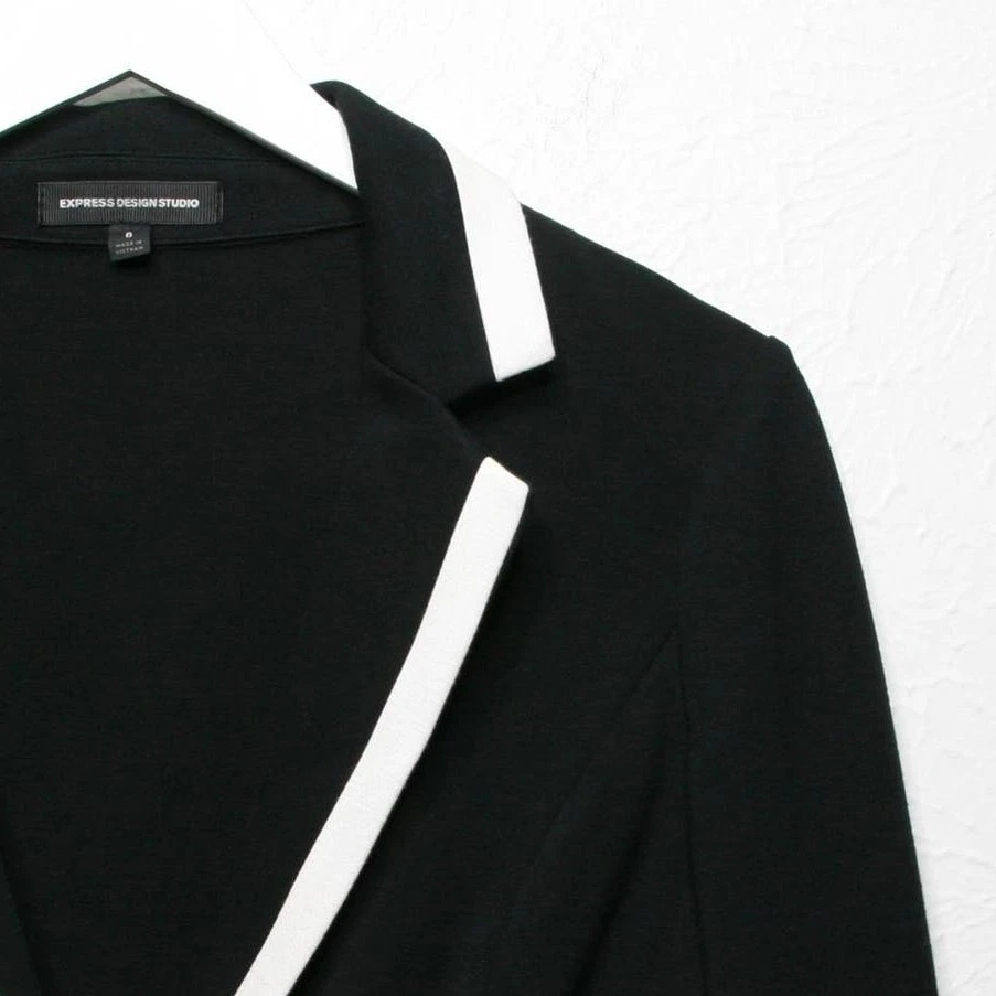 Chaqueta Blazer Express Design Studio Contraste Jersey Tejido Tubería Negra Blanca Talla 6 Foto 4 de 4