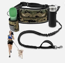 Hands-Free Dog Walking Belt Padded 2 D-Rings Reflective Bungee Leash Size M/L