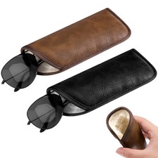 2 Pack Plush Lined Eyeglass Case, Anti-scratch Soft PU Leather Slip in Protec...