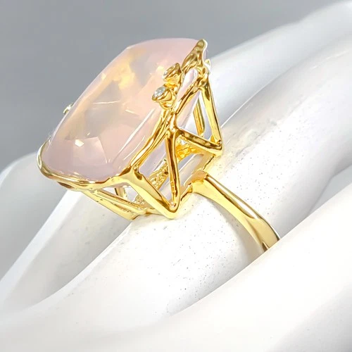 Anillo de cuarzo rosa natural hecho a mano 34 quilates plata de ley 925 tamaño 7,75/R438082 Foto 2 de 4