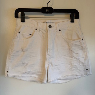 Zara Basic Denim Womens White Jean Shorts Size Small/4 Distressed Cut Off Style