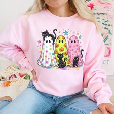 Cute Halloween Cat Ghosts Crewneck Sweatshirt