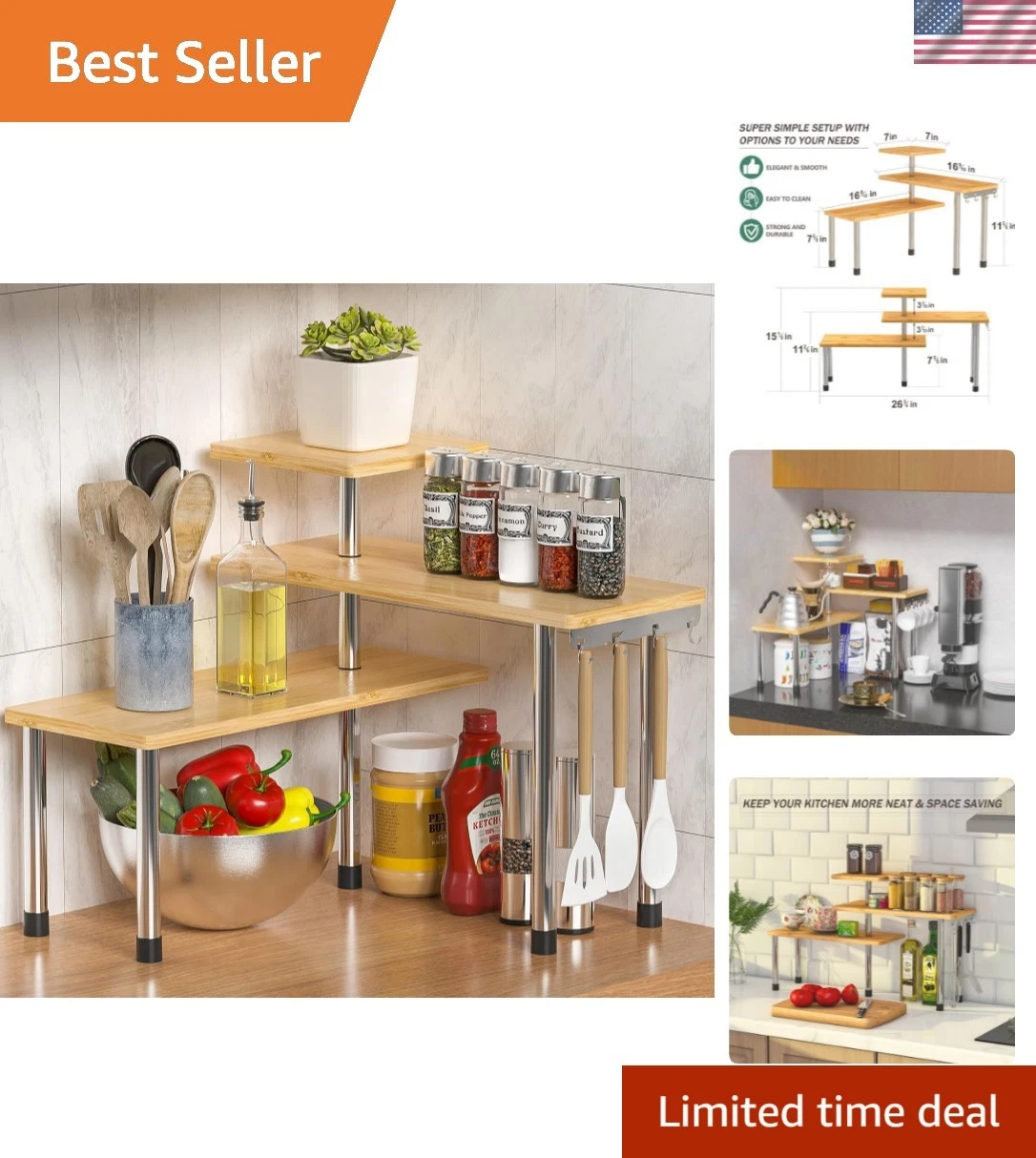 Kitchen Countertop Organizer Spice Rack for Salt, Bathroom Counter Organizer ...
