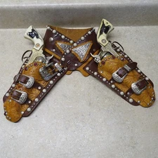 Vintage Hubley Texan Toy Cap Guns (2), + Roy Rogers Double Holster