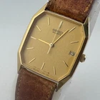 VTG Seiko Quartz Watch 6532-5310 Men Gold Tone Barrel Date Leather New Battery