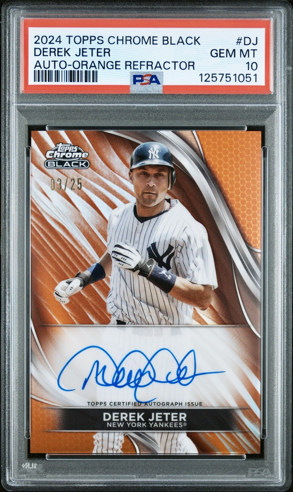 DEREK JETER 2024 TOPPS CHROME BLACK AUTO ORANGE REFRACTOR /25 PSA 10 #DJ YANKEES