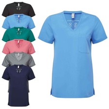 Scrub Medical Ladies Women Nurse Hospital Vee V-Neck Tunic with Pocket