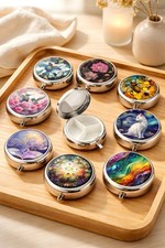Round Metal Pill Box - 3 Compartment Medicine Organiser, Daily Pill Case
