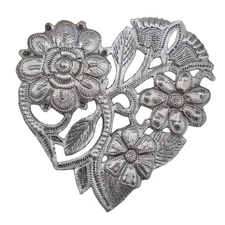 Floral Bloom Heart – Handmade Recycled Metal Heart from Haiti