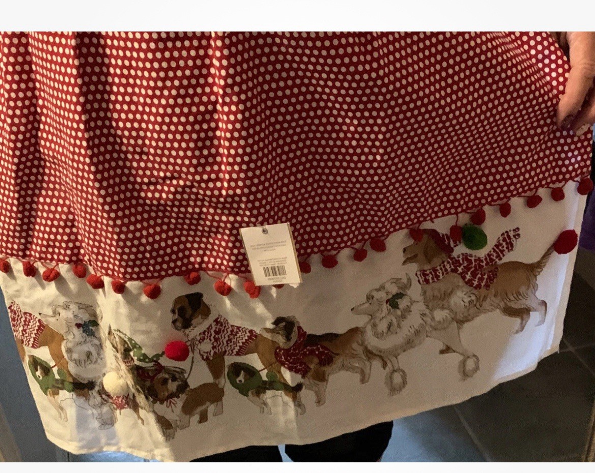 NEW Pier 1 Imports Park Avenue PUPPIES APRON CHRISTMAS DOGS Red/White POLKA DOTS