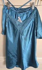 Linea Donatella Womens S Seafoam SatinPajama Set Cami Shorts Lace Trim Racerback