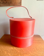 Vtg Red Round Hat/Wig Box Red Hat Case Round Train Case