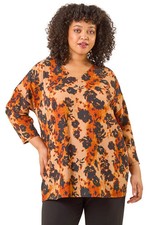 Curve Watercolour V-Neck Stretch Top for Women UK - Ladies Roman