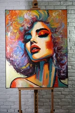 Oil Painting 80x100 Large , Hand-Painted Abstract Portrait of a Woman, Original