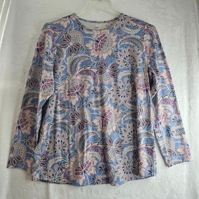 J. Jill Purejill Floral Tee Top Long Sleeve Crew Neck Flowers Size L Traveler