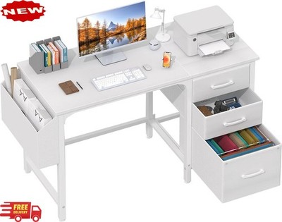 Escritorio blanco con archivador, escritorio reversible de 119 cm con archivador