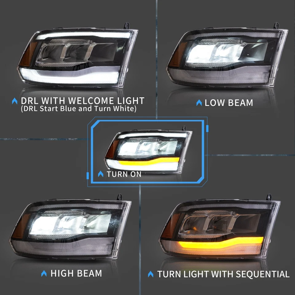 Faros LED transparentes y luces traseras LED para Dodge RAM 1500 2500 3500 2009-2018 2x Foto 3 de 4