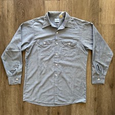 Vintage Wrangler Chambray Shirt Mens M Blue Made USA Button Front Workwear READ
