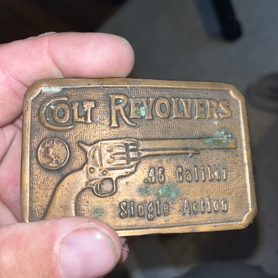 Vintage 1970s Brass Colt Revolvers 45 Caliber Single Action Belt Buckle - Image 4 of 4