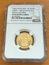 Australia 2004 Gold 10 Gram Medal NGC PF66UC Frank Gasparro Freedom For All 5800.80 per troy oz