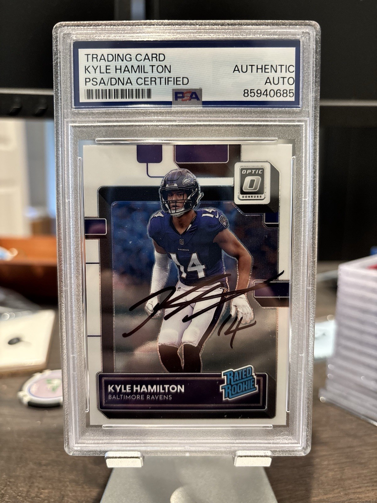 Kyle Hamilton Rookie AUTO 2022 Donruss Optic #238 RC Baltimore Ravens PSA AUTH
