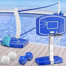 2-In-1 Pool Basketball Hoop and Volleyball Net, Pool Volleyball & Poolside Baske