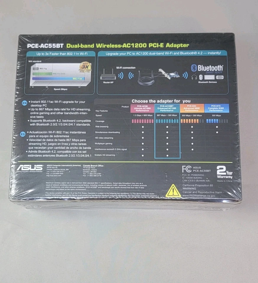 New Sealed ASUS PCE-AC55BT PCI-E Dual-Band AC1200 PC Wireless Wi-Fi Adapter - Image 2 of 4