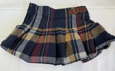 Hope & Henry Baby Girl Pleated Skirt 2T Blue Plaid Buckle Detail Organic Cotton