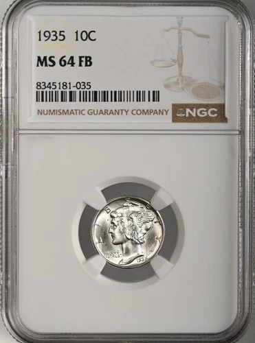 1935-P  10C  MERCURY SILVER DIME  "FULL BANDS"  NGC MS64 FB #8345181-035