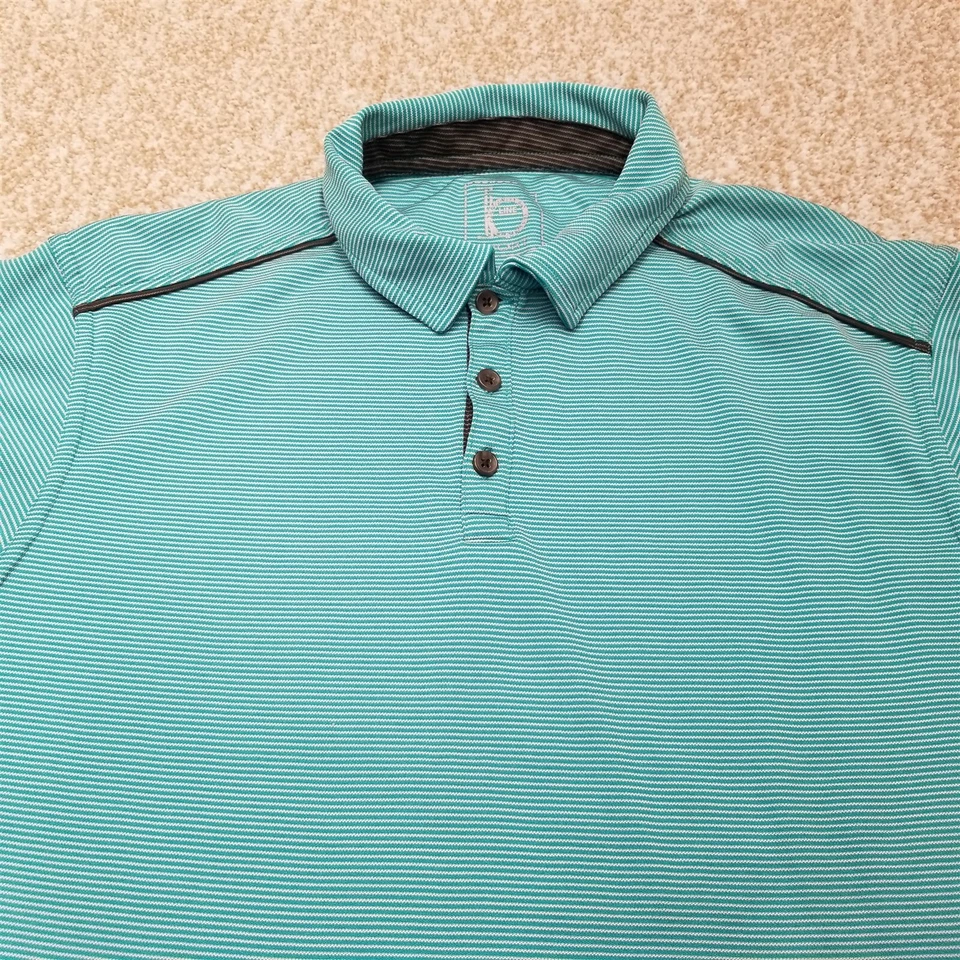 Polo deportivo línea B para hombre mediano verde a rayas golf informal 100 % poliéster Foto 2 de 4