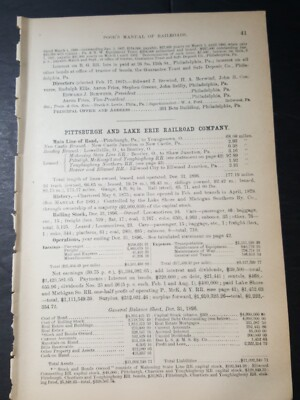#ad #ad 1897 train report PITTSBURGH amp; LAKE ERIE RAILROAD New Castle PA Bentley Ohio $11.95