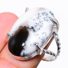 Natural Dendritic Agate Gemstone 925 Sterling Silver Jewelry Ring Size 6 US 