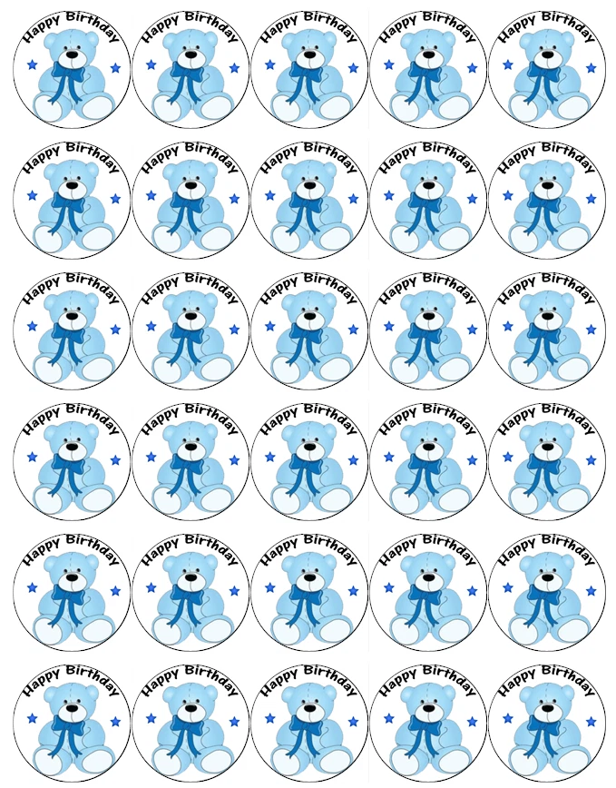 30 X Happy Geburtstag Blau Bär Cupcake Toppers Essbare Backoblate Fairy Kuchen - Bild 1 von 1