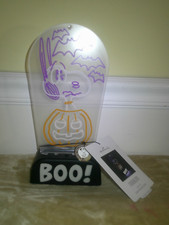Peanuts Hallmark Snoopy Bats and Pumpkin Light Up Neon BOO Halloween Decoration