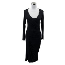 bebe Bodycon Jersey Dress Womens Small Black Lined Stretch Draped Side Cinched