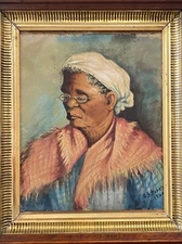 🔥 Fine Antique Black Americana Alabama Folk Art Portrait Painting, Roret 1904