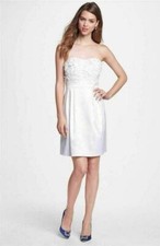 Eliza J Embellished Lace Bodice Satin Dress Sz 4 White