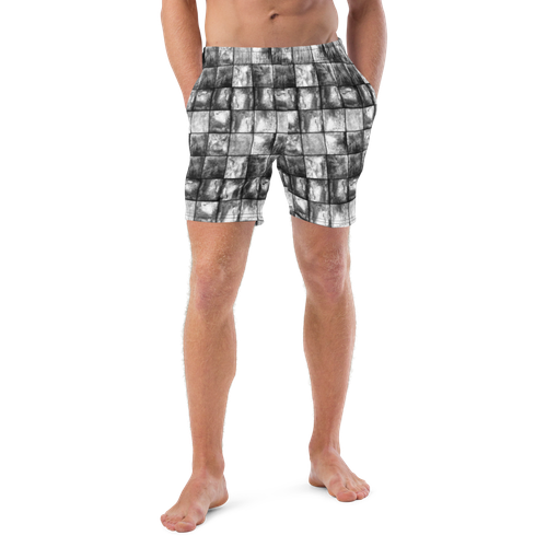 Black Gray White Marbled Squares Custom Print Men's Swim Trunks 2XS-6XL - Picture 4 of 47